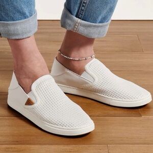 Olukai Pehuea Slip-On Sneaker Bright White Mesh Slip On Sz 9.5